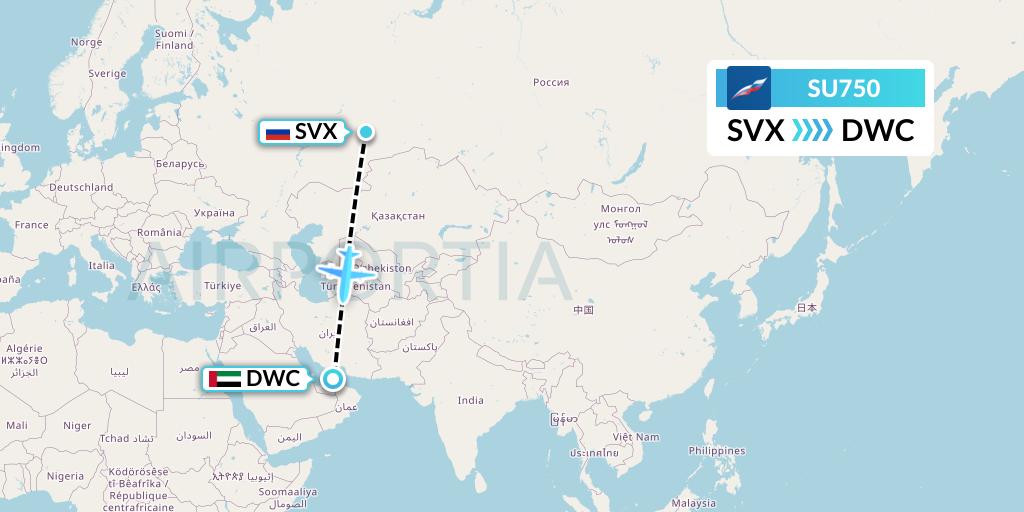 SU750 Aeroflot Flight Map: Yekaterinburg to Dubai