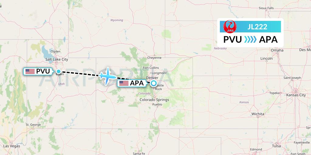 JL222 Japan Airlines Flight Map: Provo to Denver