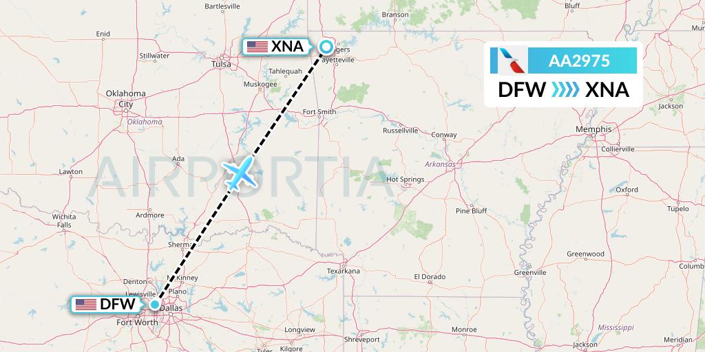 AA2975 American Airlines Flight Map: Dallas to Bentonville