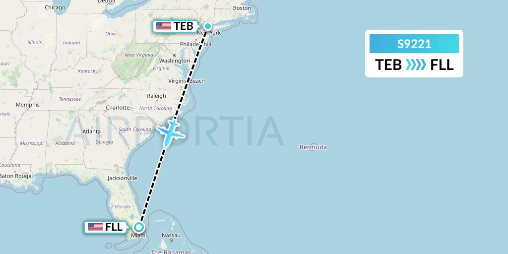 S9221 Flybig Flight Map: Teterboro to Fort Lauderdale