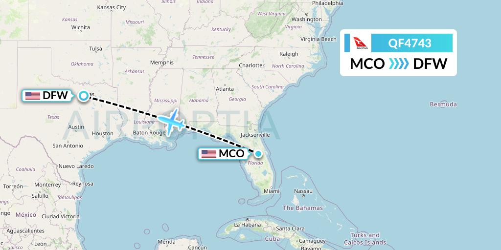 QF4743 Qantas Flight Map: Orlando to Dallas
