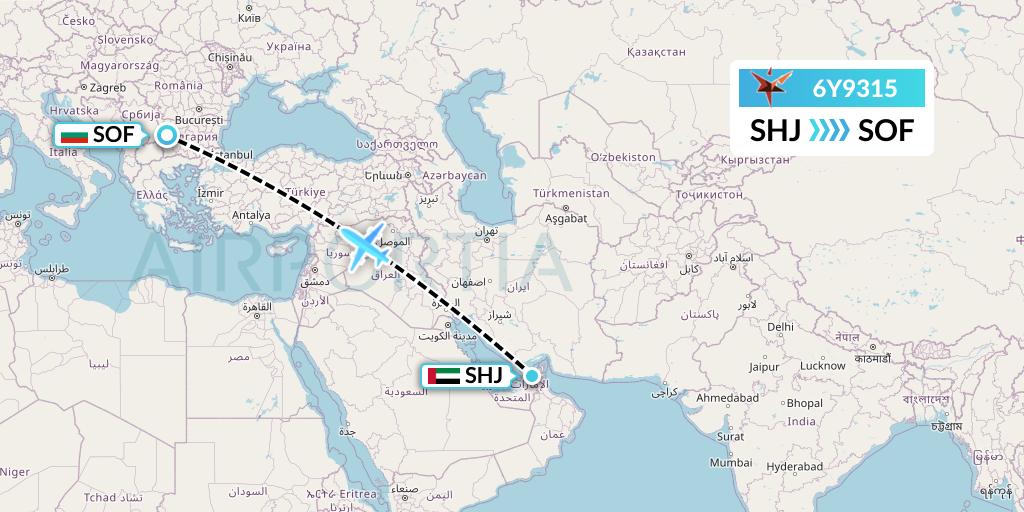 6Y9315 SmartLynx Flight Map: Sharjah to Sofia
