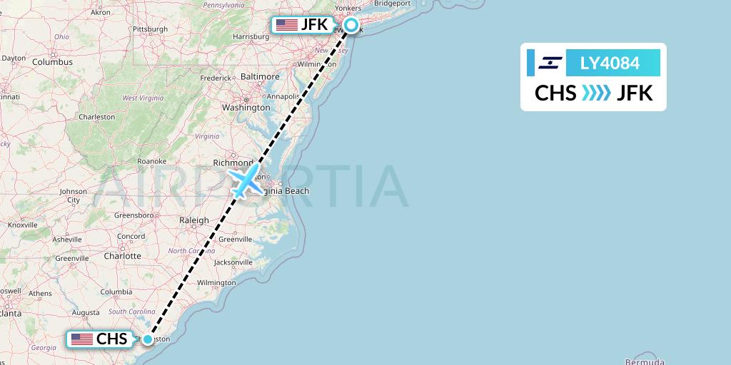 LY4084 El Al Flight Map: Charleston to New York