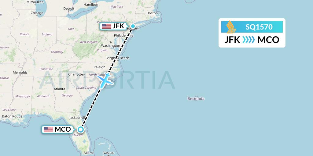 SQ1570 Singapore Airlines Flight Map: New York to Orlando
