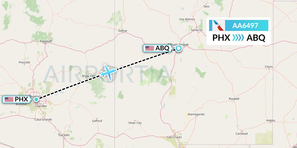 AA6497 American Airlines Flight Map: Phoenix to Albuquerque