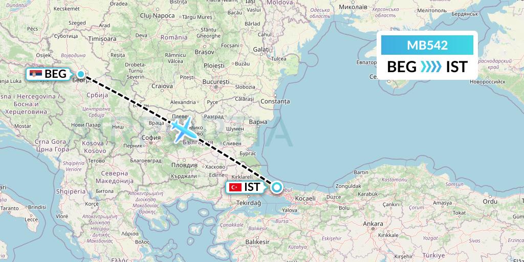 MB542 MNG Airlines Flight Map: Belgrade to Istanbul