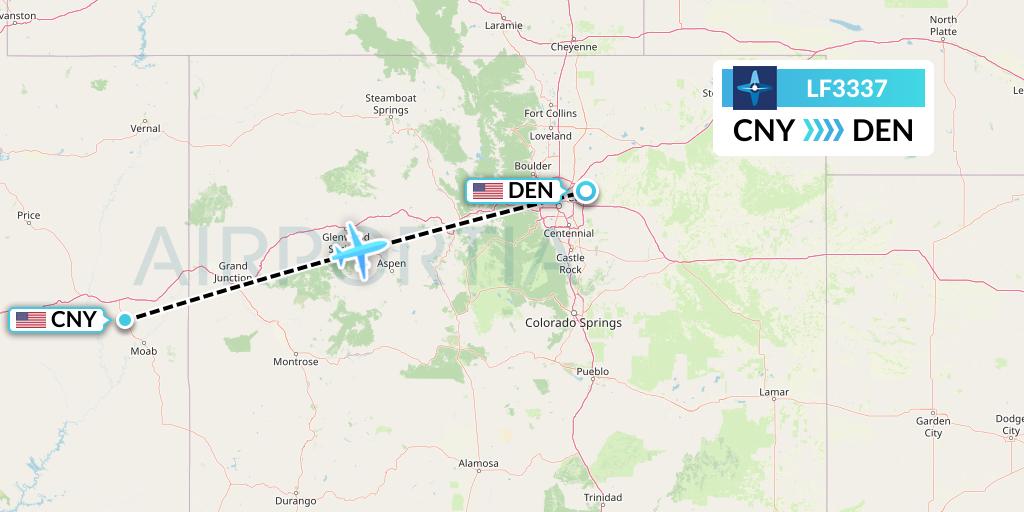 LF3337 Corporate Flight Management Flight Map: Moab to Denver
