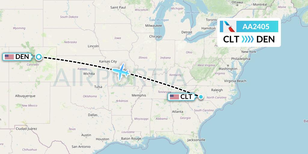 AA2405 American Airlines Flight Map: Charlotte to Denver