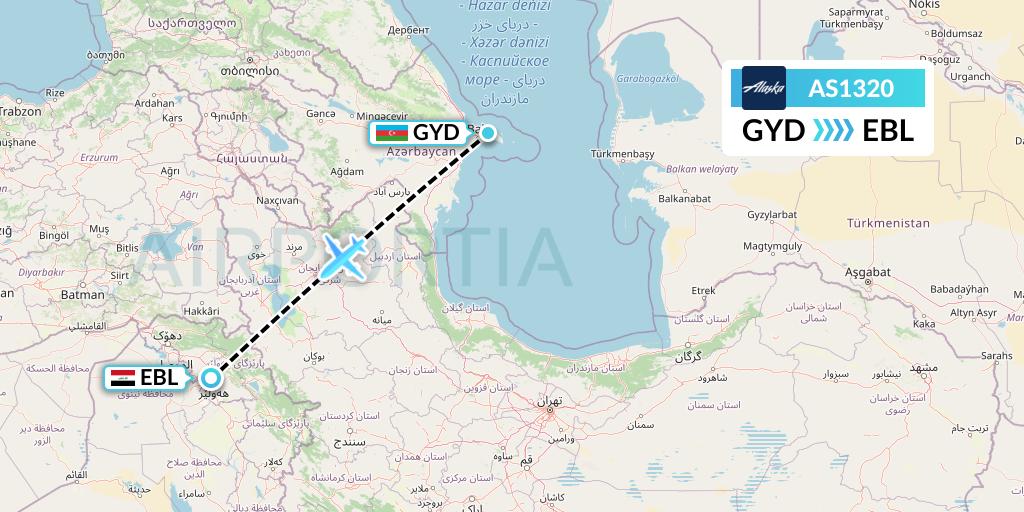 AS1320 Alaska Airlines Flight Map: Baku to Arbil
