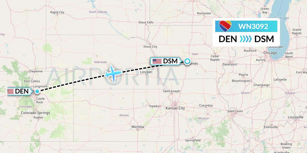 WN3092 Southwest Airlines Flight Map: Denver to Des Moines