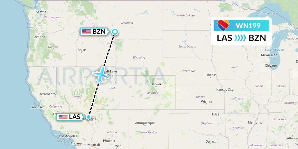 WN199 Southwest Airlines Flight Map: Las Vegas to Bozeman
