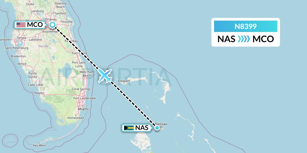 N8399 National Airlines Flight Map: Nassau to Orlando