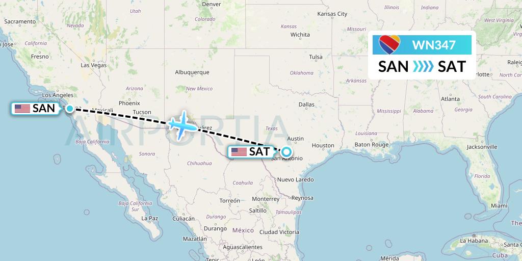 WN347 Southwest Airlines Flight Map: San Diego to San Antonio