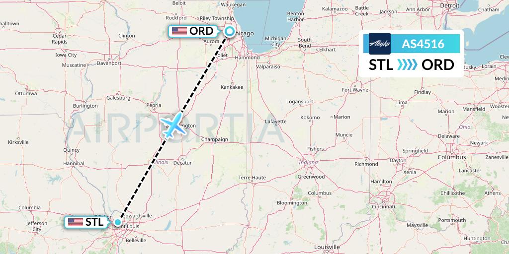 AS4516 Alaska Airlines Flight Map: St. Louis to Chicago