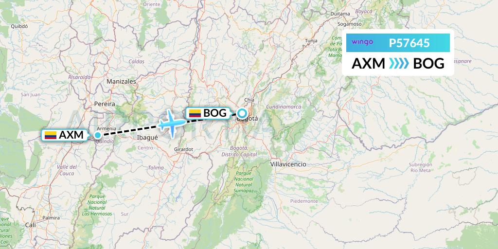 P57645 Copa Airlines Colombia Flight Map: Armenia to Bogota