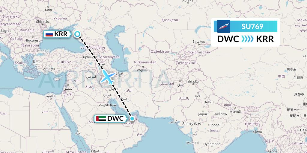 SU769 Aeroflot Flight Map: Dubai to Krasnodar
