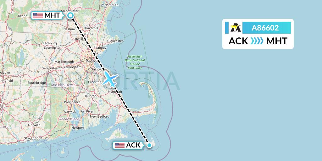 A86602 Aerolink Uganda Flight Map: Nantucket to Manchester