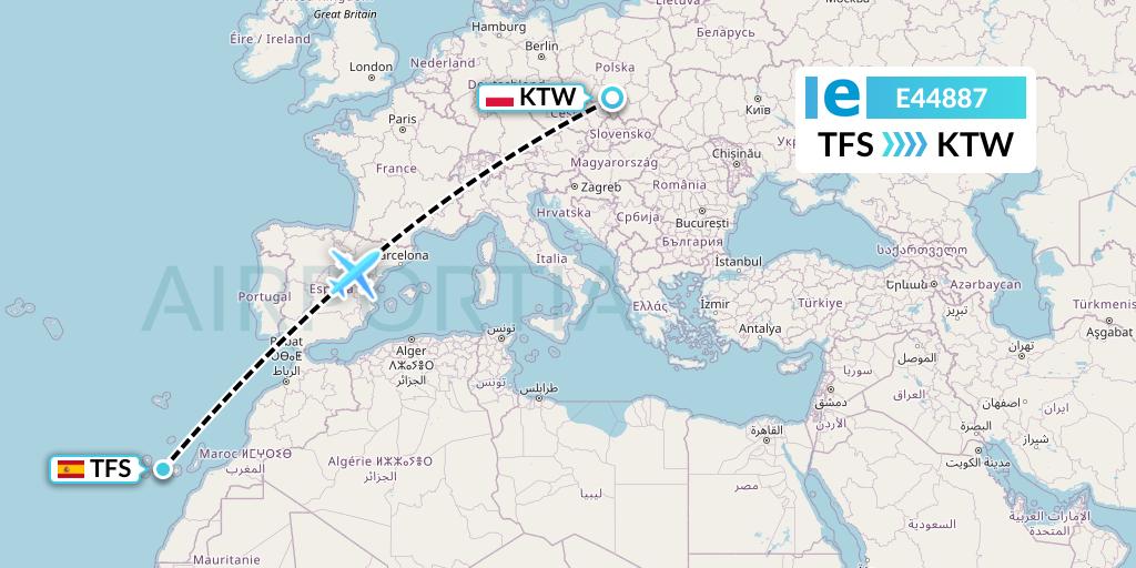 E44887 Estelar Latinoamerica C.A. Flight Map: Tenerife to Katowice