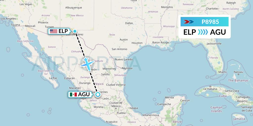 P8985 Sprint Air Flight Map: El Paso to Aguascalientes