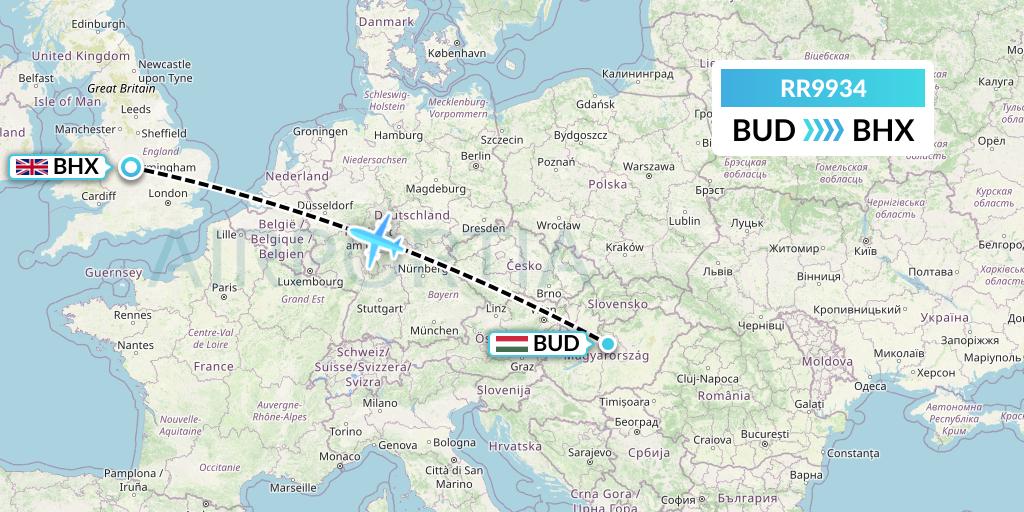 RR9934 Royal Air Force Flight Map: Budapest to Birmingham