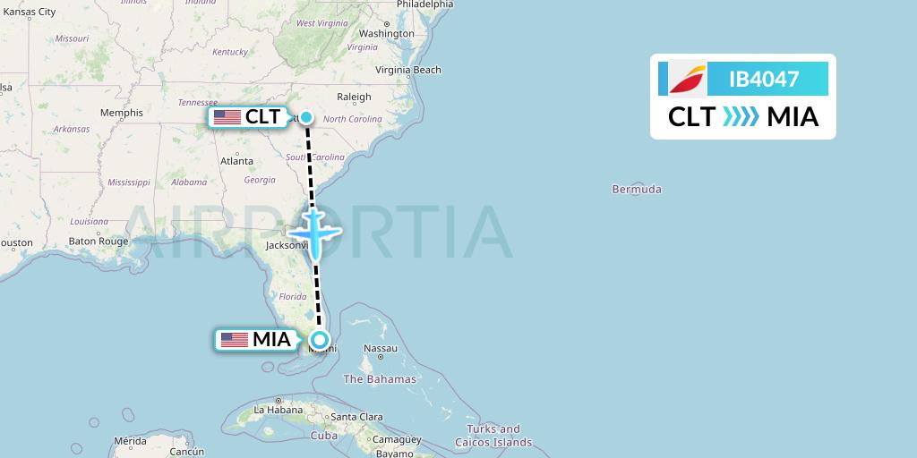 IB4047 Iberia Flight Map: Charlotte to Miami