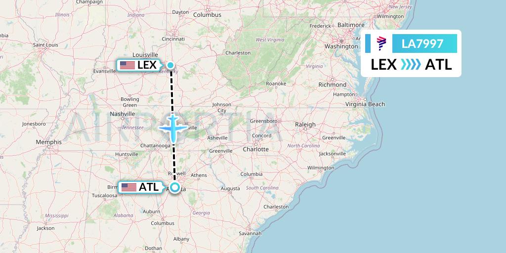 LA7997 LAN Airlines Flight Map: Lexington to Atlanta