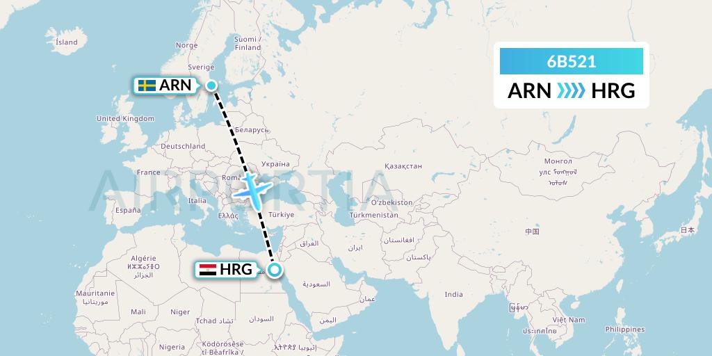 6B521 TUI fly Nordics Flight Map: Stockholm to Hurghada