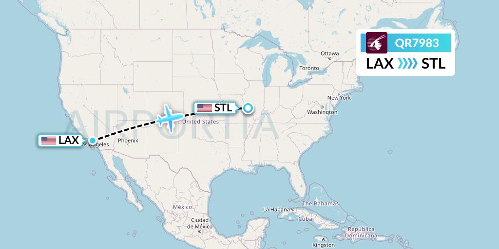 QR7983 Qatar Airways Flight Map: Los Angeles to St. Louis