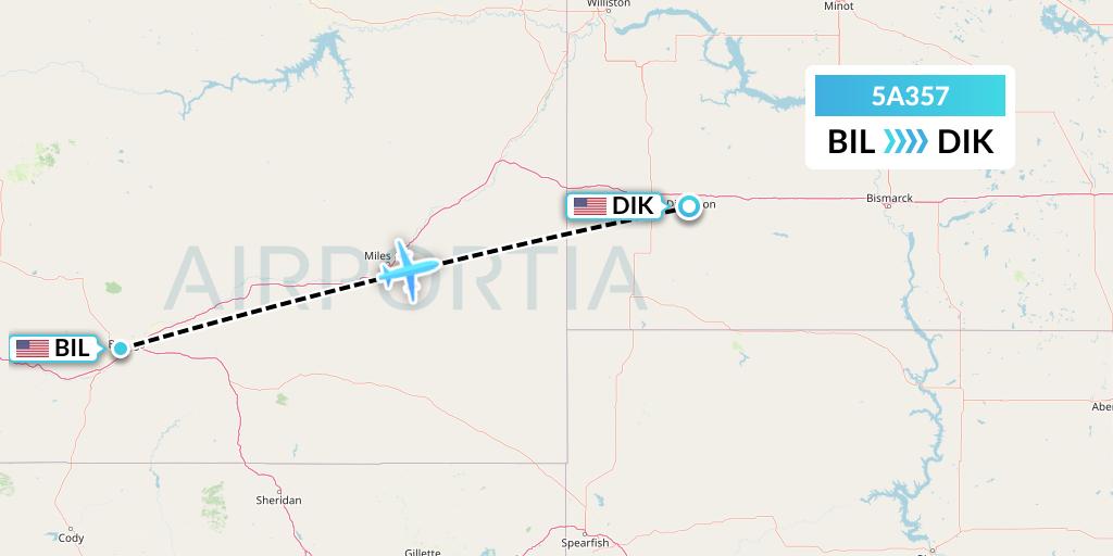 5A357 Alpine Air Express Flight Map: Billings to Dickinson