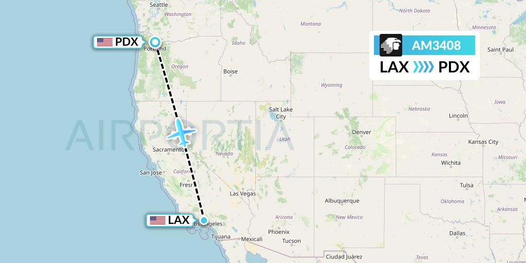 AM3408 Aeromexico Flight Map: Los Angeles to Portland