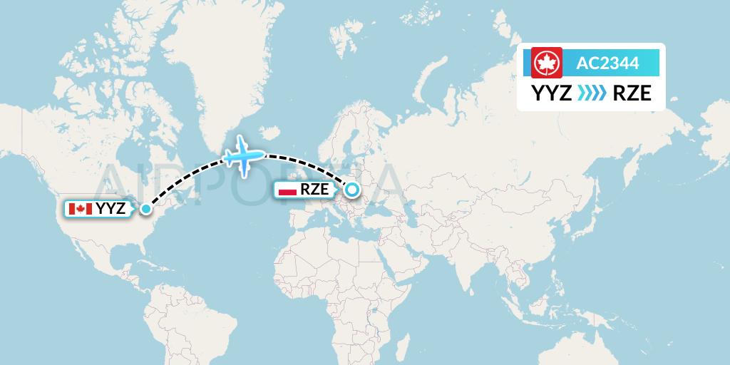 AC2344 Air Canada Flight Map: Toronto to Rzeszow