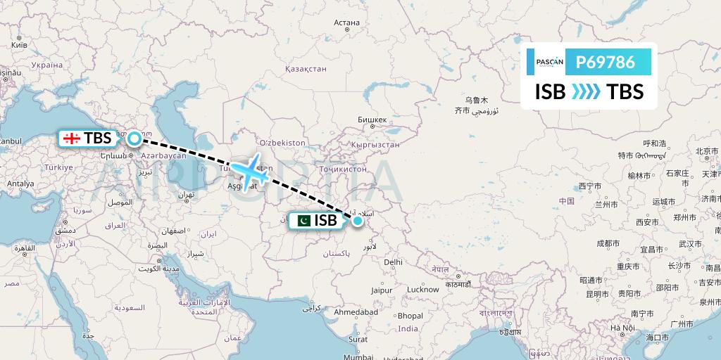 P69786 Pascan Aviation Flight Map: Islamabad to Tbilisi