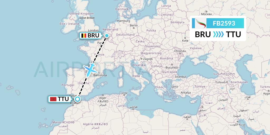 FB2593 Bulgaria Air Flight Map: Brussels to Tetuan