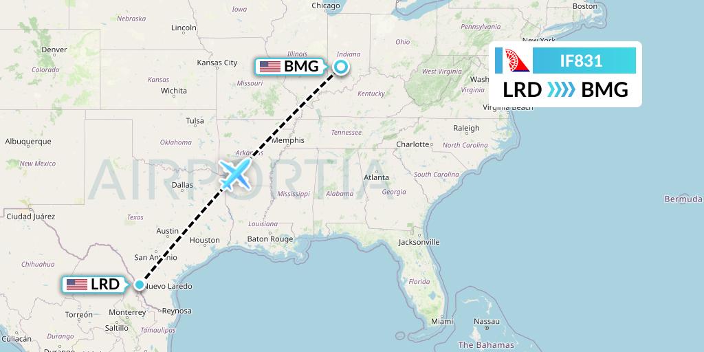 IF831 Fly Baghdad Flight Map: Laredo to Bloomington
