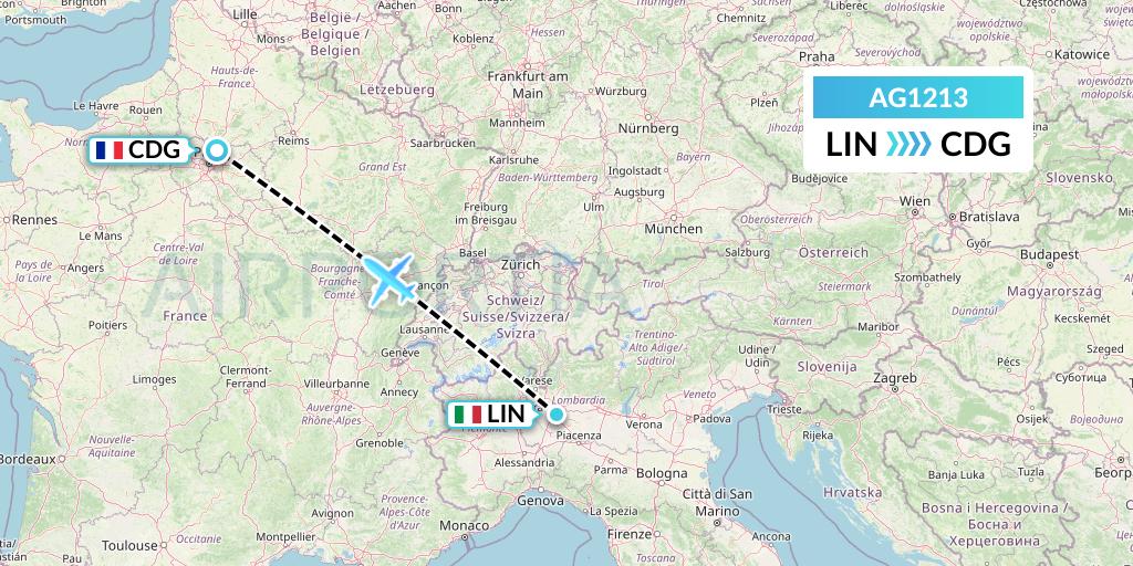 AG1213 Aruba Airlines Flight Map: Milan to Paris