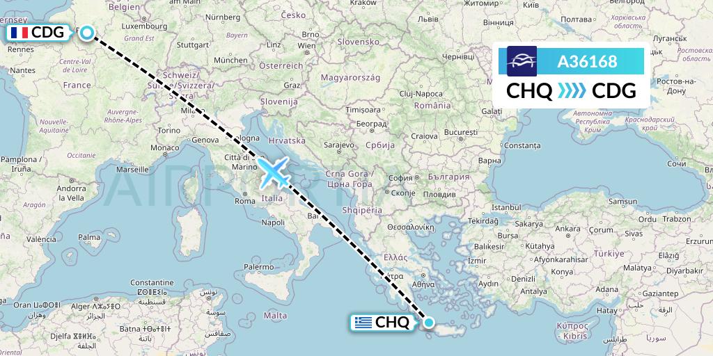 A36168 Aegean Airlines Flight Map: Chania to Paris