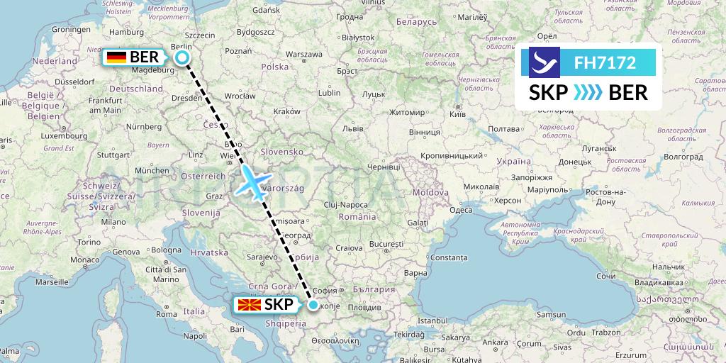 FH7172 Freebird Airlines Flight Map: Skopje to Berlin
