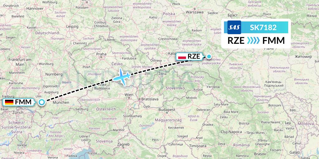 SK7182 SAS Flight Map: Rzeszow to Memmingen