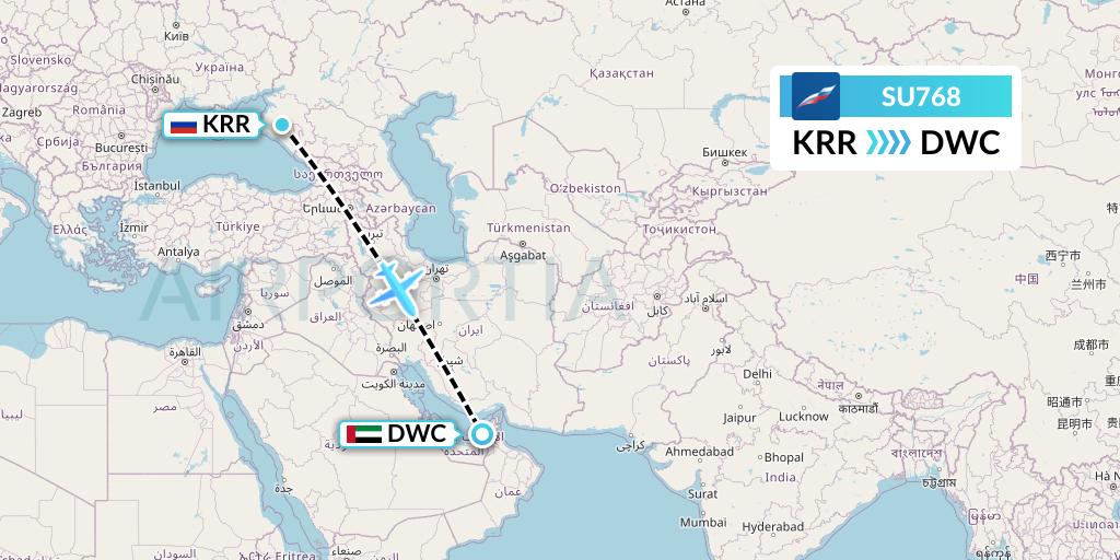 SU768 Aeroflot Flight Map: Krasnodar to Dubai