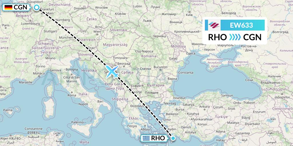 EW633 Eurowings Flight Map: Rhodes to Cologne
