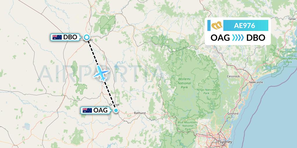 AE976 Mandarin Airlines Flight Map: Orange to Dubbo