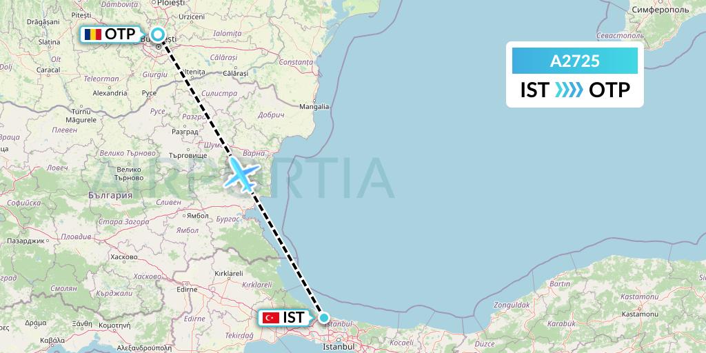 A2725 Anima Wings Aviation Flight Map: Istanbul to Bucharest
