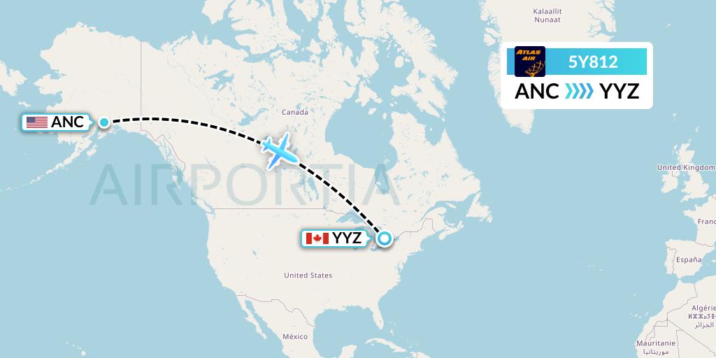 5Y812 Atlas Air Flight Map: Anchorage to Toronto