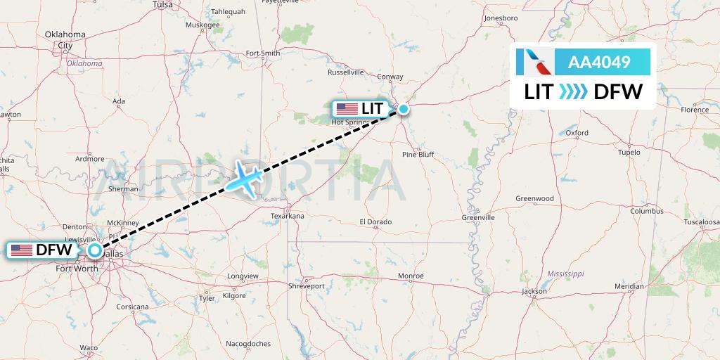 AA4049 American Airlines Flight Map: Little Rock to Dallas