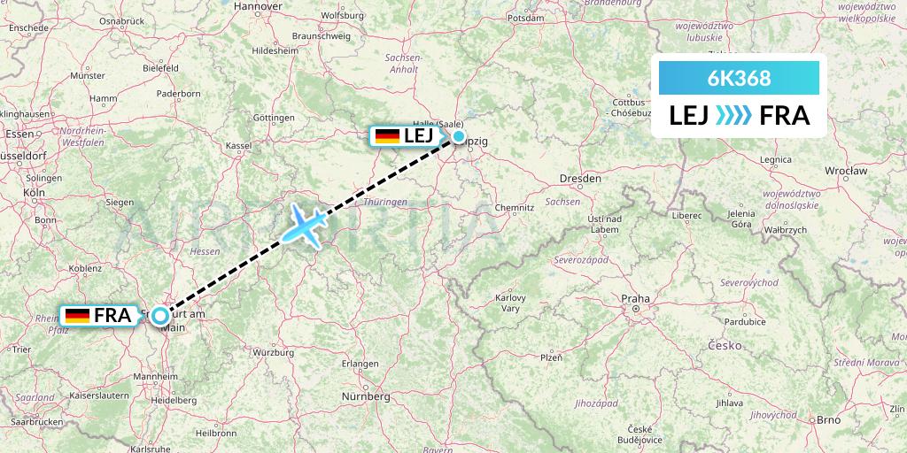 6K368 Songbird Airways Flight Map: Leipzig to Frankfurt