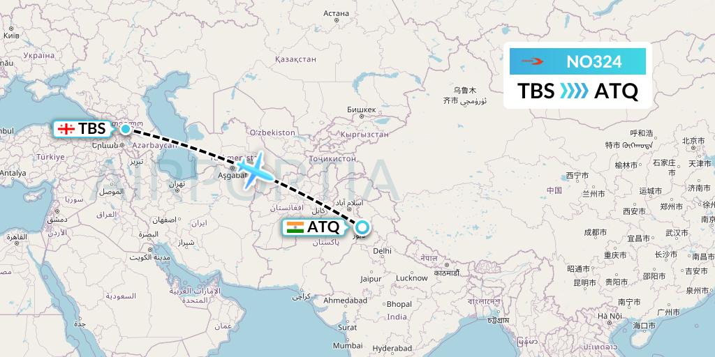 NO324 Neos Flight Map: Tbilisi to Amritsar