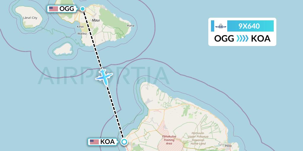 9X640 Southern Airways Express Flight Map: Kahului to Kailua-Kona