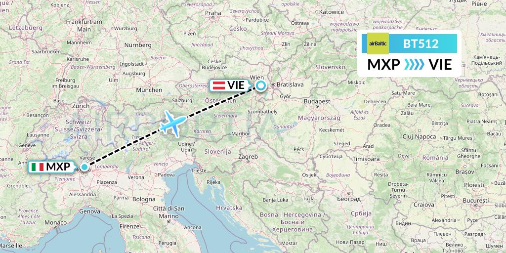 BT512 Air Baltic Flight Map: Milan to Vienna