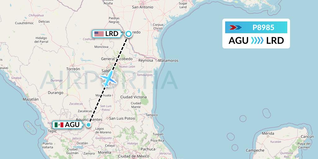 P8985 Sprint Air Flight Map: Aguascalientes to Laredo