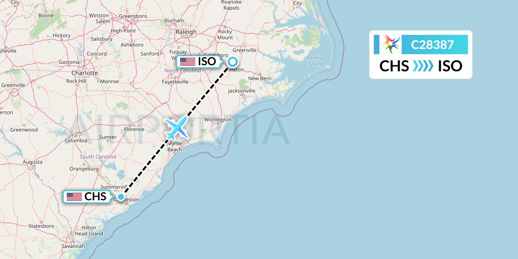 C28387 Ceiba Intercontinental Flight Map: Charleston to Kinston